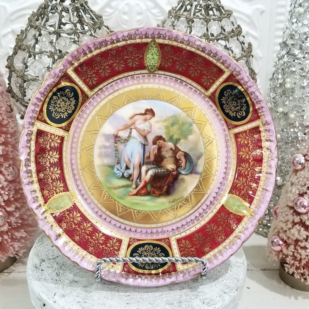 Antique Royal Vienna Pink Cabaret Plate Signed Kaufmann Gilt Victorian Austria